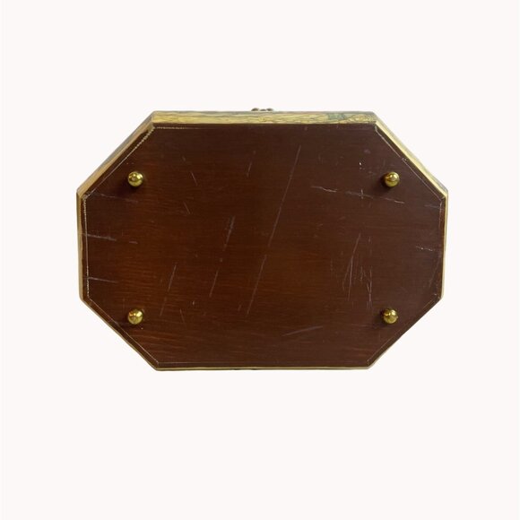 Vintage Old Farm Market Decoupage Brown Wood Bakelite Handel Purse - Picture 8 of 8